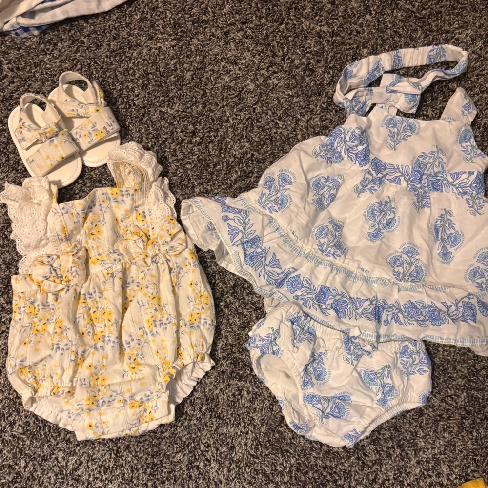 Two Items: Baby Girl Floral Sun Dress & Yellow Floral Romper Set